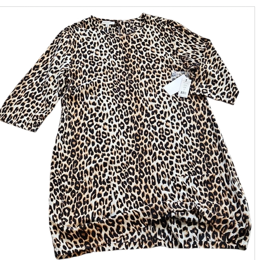 Equipment Femme Aubrey Silk Leopard Print Shift Dress Size L NWT Mini Pockets - Picture 10 of 13
